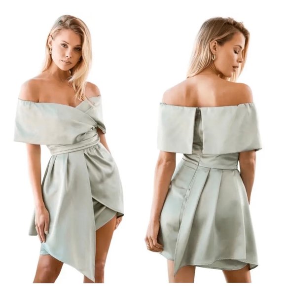 Lulu's Dresses & Skirts - 🔴 2 for $20 LULU’S NWT Always Celebrating Mint Green Satin Off-Shoulder Dress S